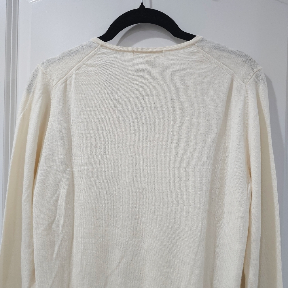 UNIQLO Ladies Cream 100% Soft Wool Long Sleeve V-neck, Sz Large, Elevated Basic - Picture 10 of 11